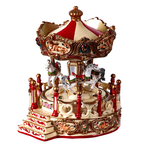 White red carousel horse music box 15x15x15 cm 3