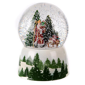 Schneekugel, Weihnachtsmann mit Schlitten im Wald, 15x10x10 cm