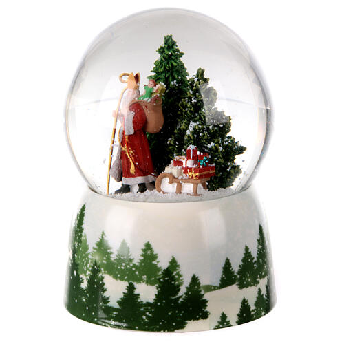 Schneekugel, Weihnachtsmann mit Schlitten im Wald, 15x10x10 cm 3