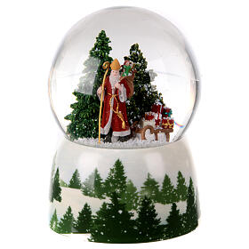 Esfera de vidrio Papá Noel con árboles 15x10x10 cm