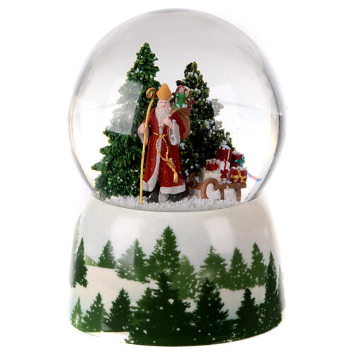 Carillon natalizio Babbo Natale bambina regali 25x15x15 cm stelle di Natale  sfera vetro