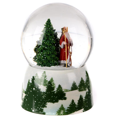 Sfera di vetro Babbo Natale con alberi 15x10x10 cm 4
