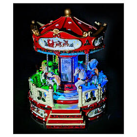 Christmas carousel, red and white, music box, 10x8x8 in