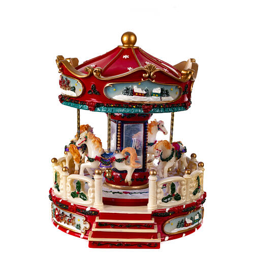 Christmas carousel, red and white, music box, 10x8x8 in 1