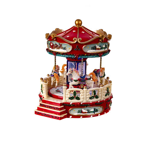 Christmas carousel, red and white, music box, 10x8x8 in 3