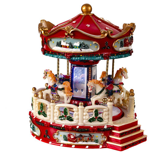 Christmas carousel, red and white, music box, 10x8x8 in 4