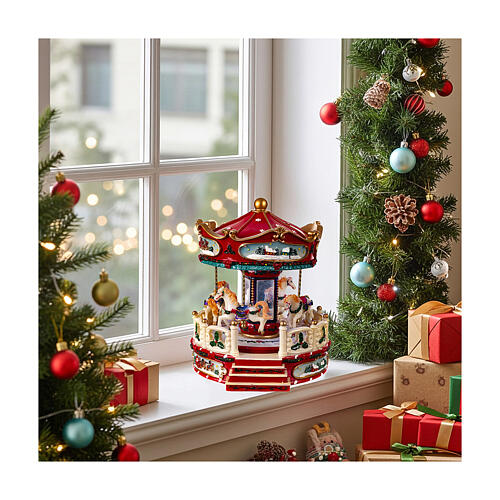 Boîte à musique carrousel de Noël rouge et blanc 25x20x20 cm 5