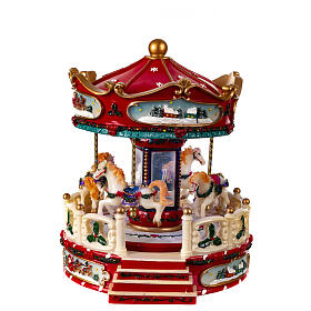 Carillon giostra di Natale rossa bianca 25x20x20 cm
