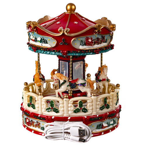 Red White Christmas Carousel Music Box 25x20x20 cm 7