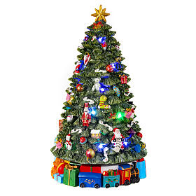 Spinning Christmas tree with music box and lights, 14x8x8 in