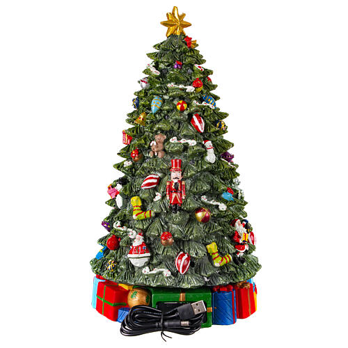 Spinning Christmas tree with music box and lights, 14x8x8 in 5