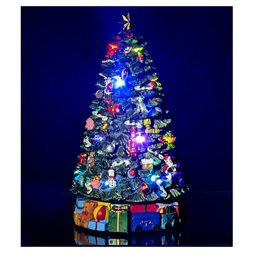 Boîte à musique sapin de Noël pivotant 35x20x20 cm mélodie et lumières 2