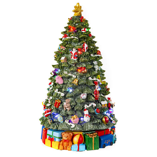 Boîte à musique sapin de Noël pivotant 35x20x20 cm mélodie et lumières 4