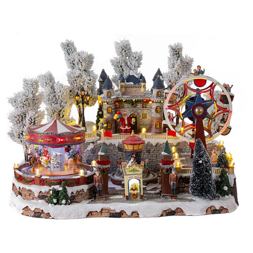 Christmas village with carousel and big wheel, LED lights and music, 12x18x14 in 1