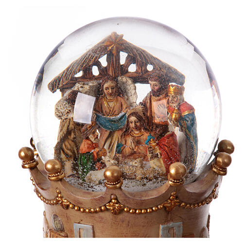 Carillón esfera de vidrio navideña Natividad 25x20x20 cm iluminado medley 8 melodías navideñas 3