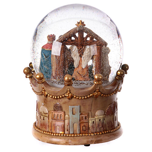 Carillón esfera de vidrio navideña Natividad 25x20x20 cm iluminado medley 8 melodías navideñas 7