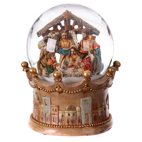 Carillon sfera di vetro natalizia Natività 25x20x20 cm illuminato medley 8 melodie natalizie 1