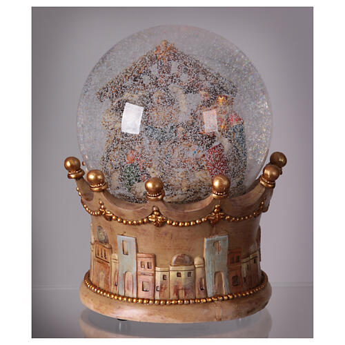 Carillon sfera di vetro natalizia Natività 25x20x20 cm illuminato medley 8 melodie natalizie 2