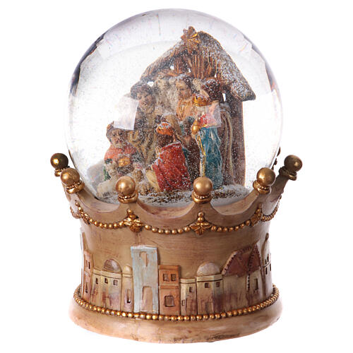 Carillon sfera di vetro natalizia Natività 25x20x20 cm illuminato medley 8 melodie natalizie 4