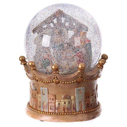 Carillon sfera di vetro natalizia Natività 25x20x20 cm illuminato medley 8 melodie natalizie 5