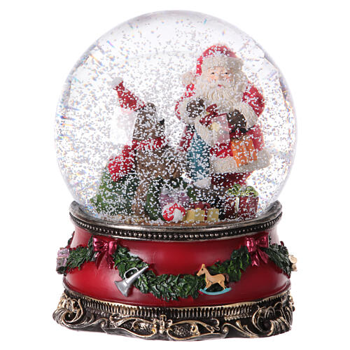Christmas snow globe with music box, Santa and teddy bear, 8x6x6 in 2