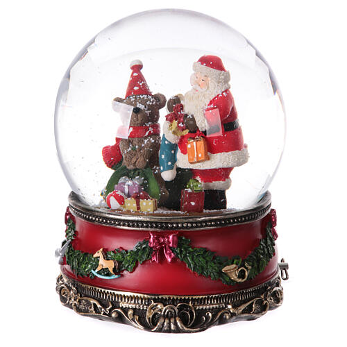 Christmas snow globe with music box, Santa and teddy bear, 8x6x6 in 3