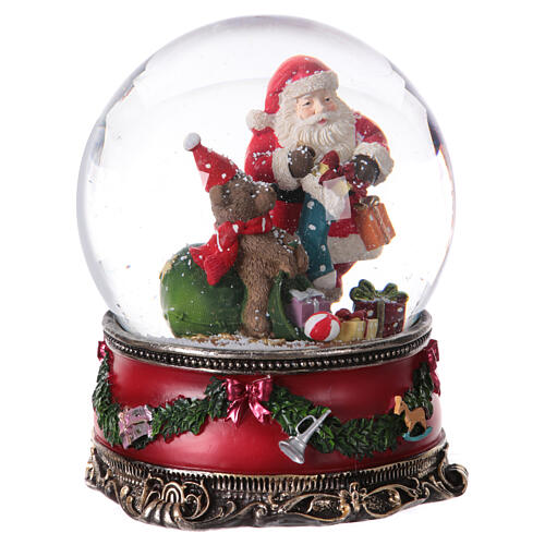 Christmas snow globe with music box, Santa and teddy bear, 8x6x6 in 4