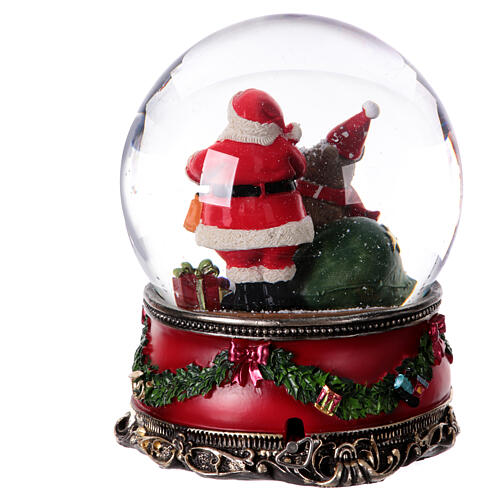 Christmas snow globe with music box, Santa and teddy bear, 8x6x6 in 5