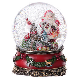 Boîte à musique boule à neige avec Père Noël et ourson 20x15x15 cm