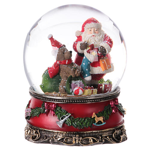 Boîte à musique boule à neige avec Père Noël et ourson 20x15x15 cm 1