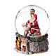 Carillon sfera vetro Babbo Natale seduto con animaletti 20x20x20 cm caminetto s3