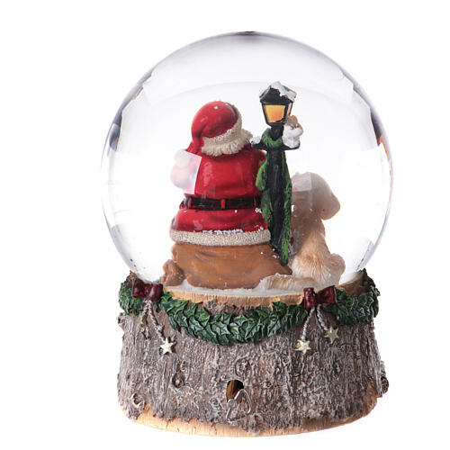 Caixa de música globo de neve Pai Natal sentado com animais 20x20x20 cm lareira 5