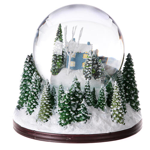 Schneekugel mit Spieluhr, Winterlandschaft mit Weihnachtsmann – H 17 cm, Ø 17 cm 5