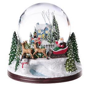 Christmas snow globe with music box, Santa in a snowy landscape, 8x8x8 in