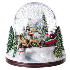 Christmas snow globe with music box, Santa in a snowy landscape, 8x8x8 in