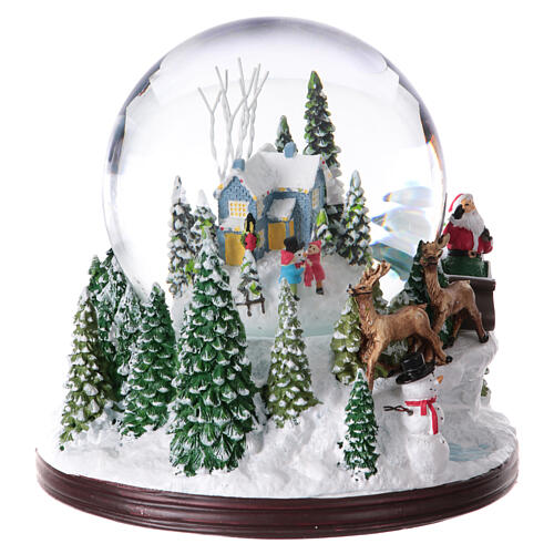 Christmas snow globe with music box, Santa in a snowy landscape, 8x8x8 in 4