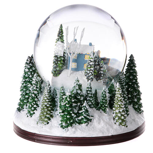 Boîte à musique boule à neige paysage hivernal enneigé avec Père Noël 20x20x20 cm 5