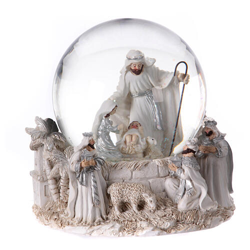 Boîte à musique boule à neige Nativité blanc argent 20x15x15 cm 4