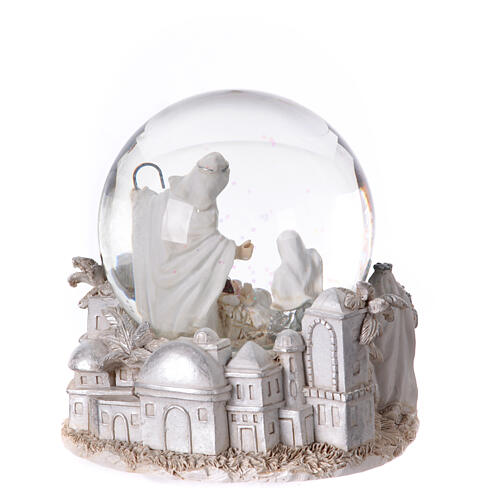 Carillon Natività bianco argento sfera di vetro natalizia 20x15x15 cm 5