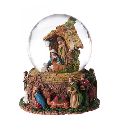 Christmas snow globe with music box, Nativity with Wise Men and shepherd, 8x6x6 in 3
