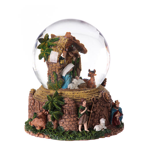 Christmas snow globe with music box, Nativity with Wise Men and shepherd, 8x6x6 in 4