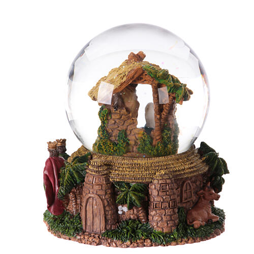 Christmas snow globe with music box, Nativity with Wise Men and shepherd, 8x6x6 in 5