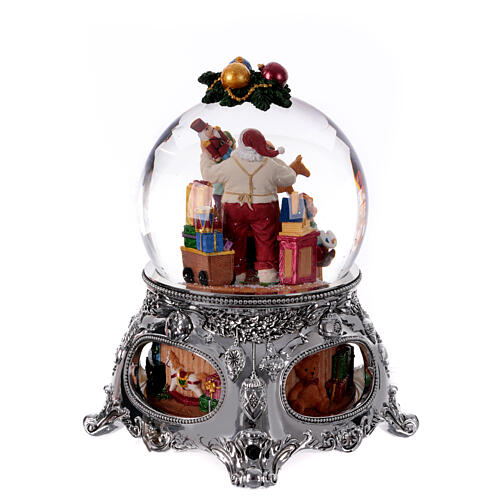 Carillon natalizio sfera di vetro Babbo Natale elfi aiutanti regali 25x20x20 cm 5