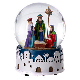 Carillón navideño esfera de vidrio adoración de los Magos 15x10x10 cm