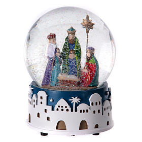Carillón navideño esfera de vidrio adoración de los Magos 15x10x10 cm