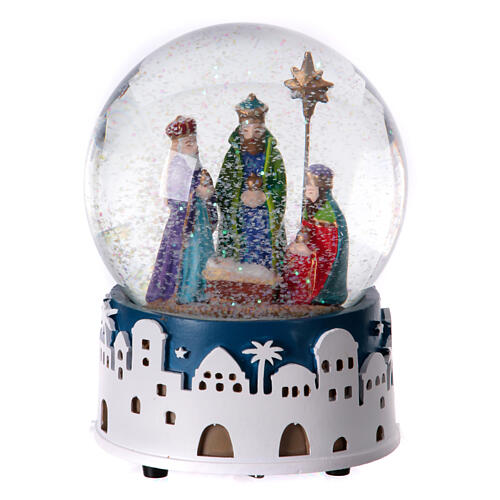 Carillón navideño esfera de vidrio adoración de los Magos 15x10x10 cm 2