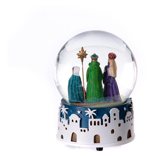 Carillón navideño esfera de vidrio adoración de los Magos 15x10x10 cm 4