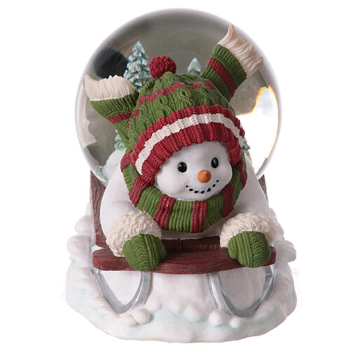 Christmas snow globe with music box: snowman on a sleigh, 8x10x6 in 3
