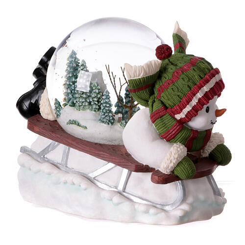 Christmas snow globe with music box: snowman on a sleigh, 8x10x6 in 4