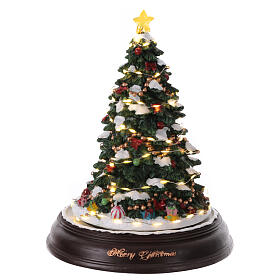 Carillon Albero di Natale giochi di luce girevole 35x25x25 cm 8 melodie natalizie